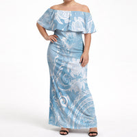 Aloha Hawaii Turtles Floral Off Shoulder Maxi Dress Aqua Marbles Glaze LT7 Women Aqua - Polynesian Pride