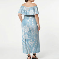 Aloha Hawaii Turtles Floral Off Shoulder Maxi Dress Aqua Marbles Glaze LT7 - Polynesian Pride