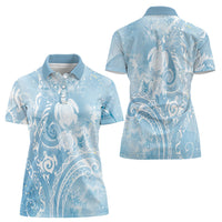 Aloha Hawaii Turtles Floral Women Polo Shirt Aqua Marbles Glaze