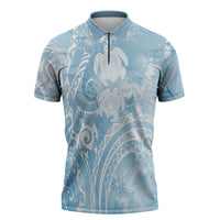 Aloha Hawaii Turtles Floral Zipper Polo Shirt Aqua Marbles Glaze
