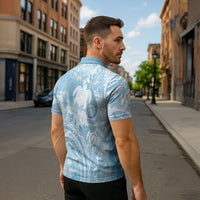 Aloha Hawaii Turtles Floral Zipper Polo Shirt Aqua Marbles Glaze LT7 - Polynesian Pride