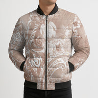 Aloha Hawaii Turtles Floral Bomber Puffer Jacket Taupe Marbles Glaze
