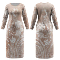 Aloha Hawaii Turtles Floral Couples Matching Long Sleeve Bodycon Dress and Long Sleeve Button Shirt Taupe Marbles Glaze LT7 - Polynesian Pride