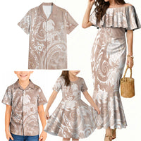 Aloha Hawaii Turtles Floral Family Matching Mermaid Dress and Hawaiian Shirt Taupe Marbles Glaze LT7 - Polynesian Pride