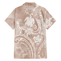 Aloha Hawaii Turtles Floral Family Matching Off Shoulder Maxi Dress and Hawaiian Shirt Taupe Marbles Glaze