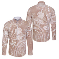 Aloha Hawaii Turtles Floral Family Matching Off Shoulder Short Dress and Hawaiian Shirt Taupe Marbles Glaze LT7 Dad's Shirt - Long Sleeve Taupe - Polynesian Pride