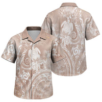 Aloha Hawaii Turtles Floral Family Matching Off Shoulder Short Dress and Hawaiian Shirt Taupe Marbles Glaze LT7 Son's Shirt Taupe - Polynesian Pride
