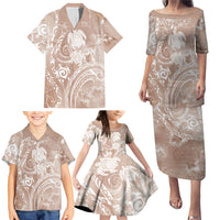 Aloha Hawaii Turtles Floral Family Matching Puletasi and Hawaiian Shirt Taupe Marbles Glaze LT7 - Polynesian Pride