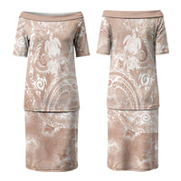 Aloha Hawaii Turtles Floral Family Matching Puletasi and Hawaiian Shirt Taupe Marbles Glaze LT7 Mom's Dress Taupe - Polynesian Pride