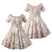 Aloha Hawaii Turtles Floral Family Matching Summer Maxi Dress and Hawaiian Shirt Taupe Marbles Glaze LT7 Daughter's Dress Taupe - Polynesian Pride