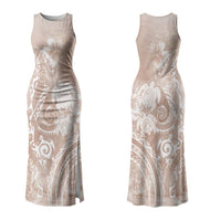 Aloha Hawaii Turtles Floral Family Matching Tank Maxi Dress and Hawaiian Shirt Taupe Marbles Glaze LT7 Mom's Dress Taupe - Polynesian Pride