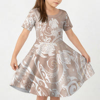 Aloha Hawaii Turtles Floral Kid Short Sleeve Dress Taupe Marbles Glaze LT7 KID Taupe - Polynesian Pride