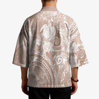 Aloha Hawaii Turtles Floral Kimono Taupe Marbles Glaze