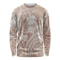 Aloha Hawaii Turtles Floral Long Sleeve Shirt Taupe Marbles Glaze