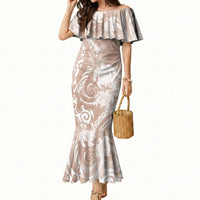 Aloha Hawaii Turtles Floral Mermaid Dress Taupe Marbles Glaze LT7 Women Taupe - Polynesian Pride