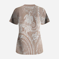Aloha Hawaii Turtles Floral Scrub Top Taupe Marbles Glaze