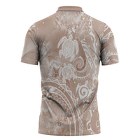 Aloha Hawaii Turtles Floral Zipper Polo Shirt Taupe Marbles Glaze LT7 - Polynesian Pride