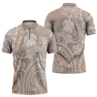 Aloha Hawaii Turtles Floral Zipper Polo Shirt Taupe Marbles Glaze