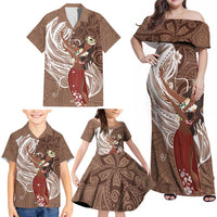 Tahiti Islands Polynesian Plumeria Family Matching Off Shoulder Maxi Dress and Hawaiian Shirt Tahitian Vahine 'Ote'a - Beige LT7 - Polynesian Pride