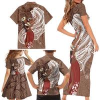 Tahiti Islands Polynesian Plumeria Family Matching Short Sleeve Bodycon Dress and Hawaiian Shirt Tahitian Vahine 'Ote'a - Beige LT7 - Polynesian Pride
