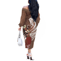 Tahiti Islands Polynesian Plumeria Off The Shoulder Long Sleeve Dress Tahitian Vahine 'Ote'a - Beige LT7 - Polynesian Pride