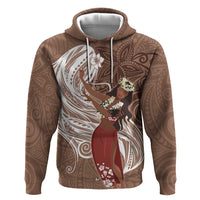 Tahiti Islands Polynesian Plumeria Zip Hoodie Tahitian Vahine 'Ote'a - Beige