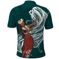 Tahiti Islands Polynesian Plumeria Polo Shirt Tahitian Vahine 'Ote'a - Teal