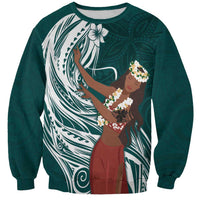 Tahiti Islands Polynesian Plumeria Sweatshirt Tahitian Vahine 'Ote'a - Teal LT7 Unisex Teal - Polynesian Pride