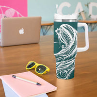 Tahiti Islands Polynesian Plumeria Tumbler With Handle Tahitian Vahine 'Ote'a - Teal