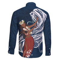 Tahiti Islands Polynesian Plumeria Family Matching Mermaid Dress and Hawaiian Shirt Tahitian Vahine 'Ote'a - Navy Blue LT7 - Polynesian Pride