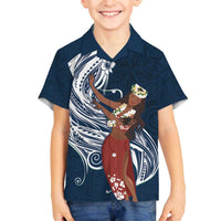 Tahiti Islands Polynesian Plumeria Family Matching Puletasi and Hawaiian Shirt Tahitian Vahine 'Ote'a - Navy Blue LT7 Son's Shirt Blue - Polynesian Pride