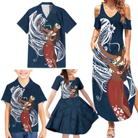 Tahiti Islands Polynesian Plumeria Family Matching Summer Maxi Dress and Hawaiian Shirt Tahitian Vahine 'Ote'a - Navy Blue LT7 - Polynesian Pride