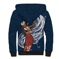 Tahiti Islands Polynesian Plumeria Sherpa Hoodie Tahitian Vahine 'Ote'a - Navy Blue