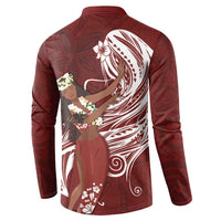 Tahiti Islands Polynesian Plumeria Button Sweatshirt Tahitian Vahine 'Ote'a - Scarlet