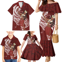 Tahiti Islands Polynesian Plumeria Family Matching Mermaid Dress and Hawaiian Shirt Tahitian Vahine 'Ote'a - Scarlet LT7 - Polynesian Pride