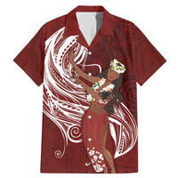 Tahiti Islands Polynesian Plumeria Family Matching Mermaid Dress and Hawaiian Shirt Tahitian Vahine 'Ote'a - Scarlet LT7 Dad's Shirt - Short Sleeve Red - Polynesian Pride