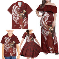 Tahiti Islands Polynesian Plumeria Family Matching Off Shoulder Maxi Dress and Hawaiian Shirt Tahitian Vahine 'Ote'a - Scarlet LT7 - Polynesian Pride