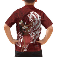 Tahiti Islands Polynesian Plumeria Family Matching Off Shoulder Short Dress and Hawaiian Shirt Tahitian Vahine 'Ote'a - Scarlet