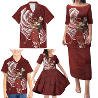 Tahiti Islands Polynesian Plumeria Family Matching Puletasi and Hawaiian Shirt Tahitian Vahine 'Ote'a - Scarlet LT7 - Polynesian Pride