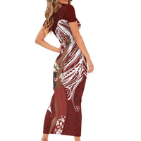 Tahiti Islands Polynesian Plumeria Family Matching Short Sleeve Bodycon Dress and Hawaiian Shirt Tahitian Vahine 'Ote'a - Scarlet LT7 - Polynesian Pride