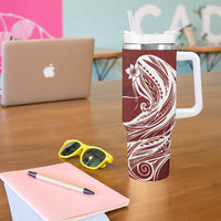 Tahiti Islands Polynesian Plumeria Tumbler With Handle Tahitian Vahine 'Ote'a - Scarlet