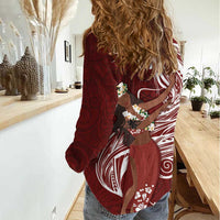 Tahiti Islands Polynesian Plumeria Women Casual Shirt Tahitian Vahine 'Ote'a - Scarlet LT7 - Polynesian Pride