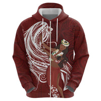 Tahiti Islands Polynesian Plumeria Zip Hoodie Tahitian Vahine 'Ote'a - Scarlet LT7 - Polynesian Pride