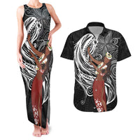 Tahiti Islands Polynesian Plumeria Couples Matching Tank Maxi Dress and Hawaiian Shirt Tahitian Vahine 'Ote'a - Black LT7 Black - Polynesian Pride
