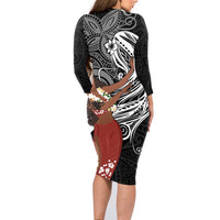 Tahiti Islands Polynesian Plumeria Family Matching Long Sleeve Bodycon Dress and Hawaiian Shirt Tahitian Vahine 'Ote'a - Black LT7 - Polynesian Pride