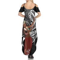 Tahiti Islands Polynesian Plumeria Family Matching Summer Maxi Dress and Hawaiian Shirt Tahitian Vahine 'Ote'a - Black LT7 - Polynesian Pride