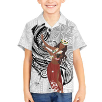 Tahiti Islands Polynesian Plumeria Family Matching Long Sleeve Bodycon Dress and Hawaiian Shirt Tahitian Vahine 'Ote'a - White LT7 Son's Shirt White - Polynesian Pride