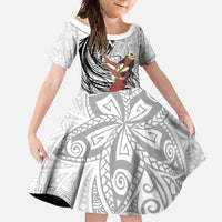 Tahiti Islands Polynesian Plumeria Family Matching Mermaid Dress and Hawaiian Shirt Tahitian Vahine 'Ote'a - White LT7 Daughter's Dress White - Polynesian Pride