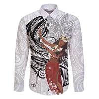 Tahiti Islands Polynesian Plumeria Family Matching Off Shoulder Maxi Dress and Hawaiian Shirt Tahitian Vahine 'Ote'a - White LT7 Dad's Shirt - Long Sleeve White - Polynesian Pride