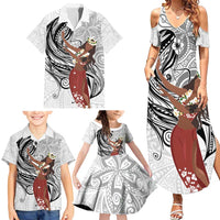 Tahiti Islands Polynesian Plumeria Family Matching Summer Maxi Dress and Hawaiian Shirt Tahitian Vahine 'Ote'a - White LT7 - Polynesian Pride